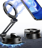 【Vacuum Suction Folding Car Mount】Magnetic Car Phone Holder for magsafe, Aerospace Alloy Arm, Best Dashboard/Windshield/Screen Holder for Your Car/Tesla/Gym/Mirror/Shower/Smooth Surface/iPhone