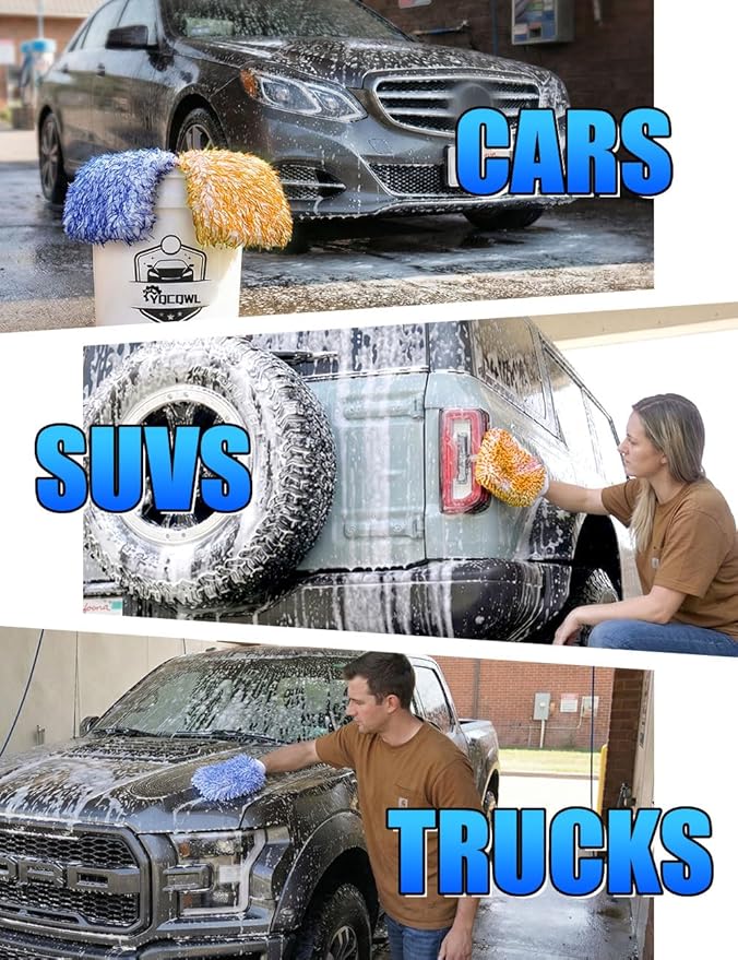 2Pack Premium Microfiber Car Wash Mitt, 10 x 8 Inches, Car Sponge Wrapped in Soft, Machine Washable (Blue & Orange)
