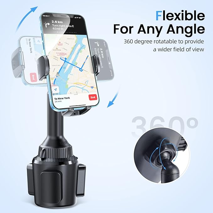 APPS2Car 15W Qi Wireless Car Charger Cup Phone Holder, Fits 3"–4" Round Cup Holders, Adjustable Long Arm & 360° Rotation, Compatible with iPhone 17 16 15 14 13 Pro Max
