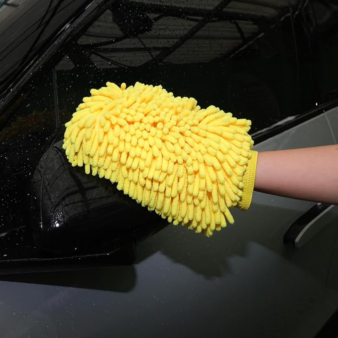 Premium Waterproof Microfiber Car Wash Mitt – Scratch-Free Cleaning Glove with Lint-Free Chenille for Car, Truck, SUV, Motorcycle, Wheels – 9.84 x 7.87 inch – Reusable and Durable Wash Glove