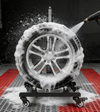 360° Rolling Wheel Detailing Stand with Wheels, Heavy Duty Steel Wheel Cleaning Stand for Tire, Rim Polishing, Ceramic Coating, Car & Motorcycle Wheel Roller Stand