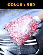 Microfiber Car Wash Mitts, 2Pack Premium Scratch-Free Car Wash Gloves with Thick Elastic Cuff for Auto Detailing, Cars, Trucks, SUVs, Boats (Blue & Red)