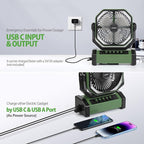 AddAcc 20000mAh Rechargeable Camping Fan - Battery Operated Fan with Light & Remote, Auto Oscillating, 4 Timer, 60 Hrs Work Cordless Tent Fan for Travel Outdoor RV Garage Power Outage Emergency