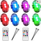 Upgrade LED Lights for Car-8PCS Interior Car Lights with Remote, USB-C 80 Hours 8 Colors IP65 Waterproof Rechargeable Underglow Wireless Strobe Lights for Trucks, eBike, Motorcycle