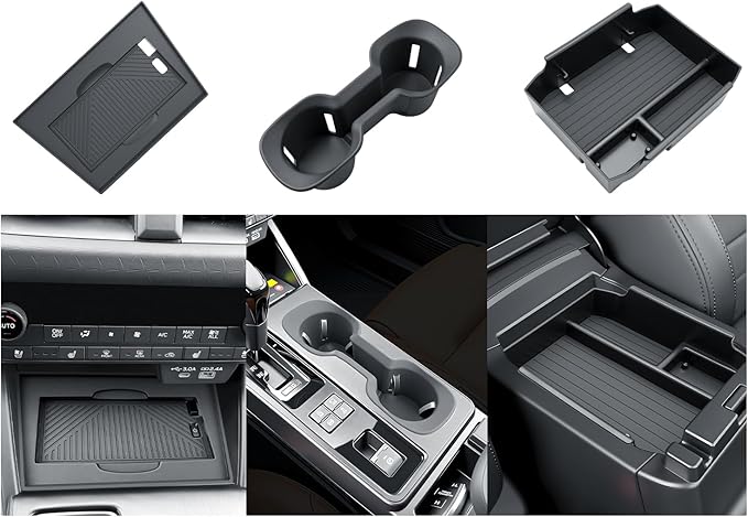 BIBIBO 3Pack for 2026 Subaru Outback Center Console Organizer 2026 Subaru Outback Console Armrest Tray+Cup Holder +Wireless Charging Mat 2026-Outback Insert Organizer Tray