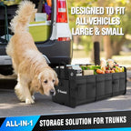 K KNODEL Car Trunk Organizer, Foldable Cover, Heavy Duty Collapsible Truck Storage Organizer, Car Cargo Trunk Organizer with Lid, 3 Compartments, with Straps (Black)