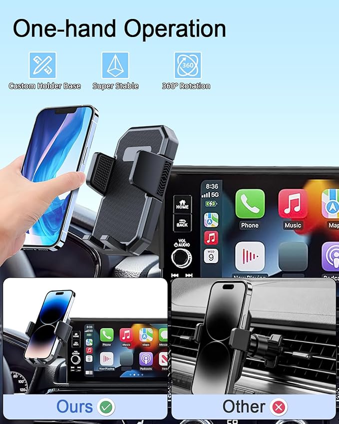 PZK Car Phone Holder for Hyundai Elantra 2021-2025 SE/SEL/Sport/Limited/N Line Accessories 8-Inch/10.25-Inch Screen Auto Lock Car Phone Mount 360° Rotation Phone Cradles Not Affect Air Vent