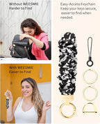 WEESMILE Keychain Wristlet, Stretchy Key Chain for Car Keys with D ring, Cute Scrunchie Wrist Bracelet for Women Men
