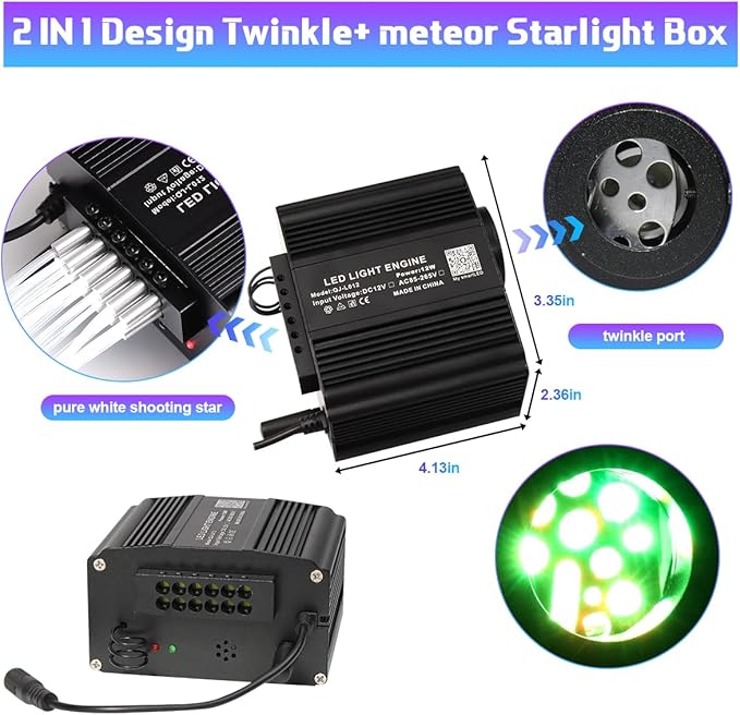 AMKI 200pcs 0.03in 6.5ft Twinkle Starlight Headliner Kit, Updated 2 in 1 Twinkle+Meteor Fiber Optic Light Box RGBW Sound Activated Mode for Car& Home Decoration, 180pcs Pure White Shooting Star