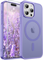 SUPFINE Magnetic for iPhone 15 Pro Case (Compatible with MagSafe) (Military Grade Drop Protection) Slim Translucent Matte Shockproof with Anti-Fingerprint Phone Case,Purple
