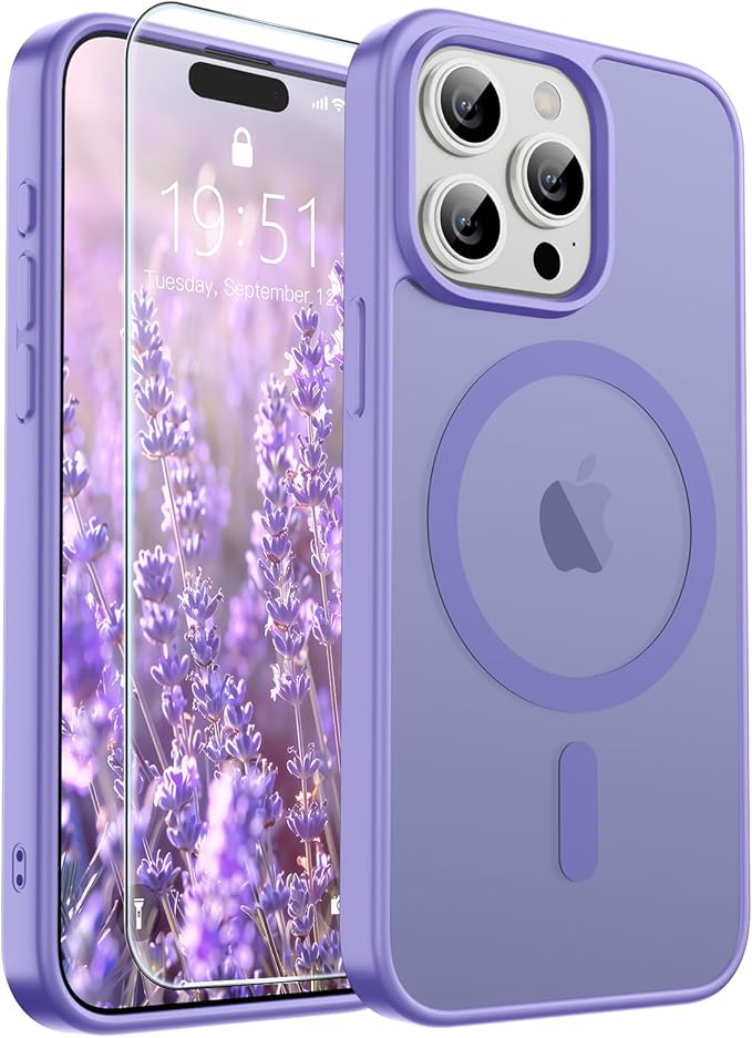 SUPFINE Magnetic for iPhone 15 Pro Max Case (Compatible with MagSafe) (Military Grade Drop Protection) Slim Translucent Matte Shockproof with Anti-Fingerprint Phone Case, Purple