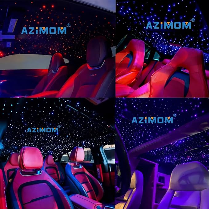 AZIMOM 10W Twinkle Bluetooth RGBW LED Fiber Optic Star Ceiling Light Kit 300pcs 0.75mm 9.8ft Sensory Music Mode APP Remote Control for Indoor Car Interior Decoration