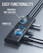 SABRENT 7-Port USB-C Hub with Power Switches, 5Gbps USB 3.2, 48W Powered Hub with 3 USB-A + 4 USB-C Ports, 20W PD, LED Status, Aluminum Body – for Mac, PC, Steam Deck, ROG Ally (HB-3A4C)