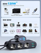 [2026 Upgraded] 7 in 1 Cigarette Lighter Adapter, JOYROOM 179W Car Charger Adapter with PD30W Charge(3.3FT Cable), 24V/ 12V Cigarette Lighter Splitter with Independent Switches & LED Voltage Display