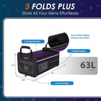 SugarFox 63L Car Trunk Organizer for SUVs & Small/Midsize Cars - Fluorescent Design, Waterproof, Collapsible with Adjustable Straps (Purple-M004)