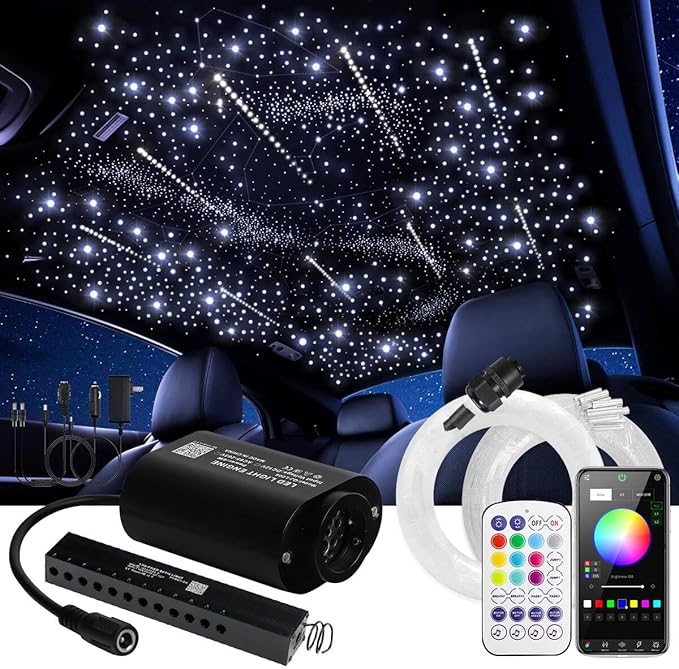 Small Size Fiber Optic Starlight Headliner Kit, Shooting Stars + Twinkle + Sound-Activated APP& Remote Control Starlight Engine for Car Home, 350pcs 9.8ft