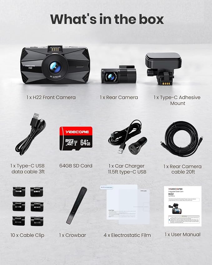 4K Dash Cam Front and Rear, Built-in WiFi GPS, 3" IPS Screen, HDR Night Vision Dash Camera for Cars, G-Sensor App Control, Emergency Lock, Accident Record, Parking Mode, Support 512GB Max