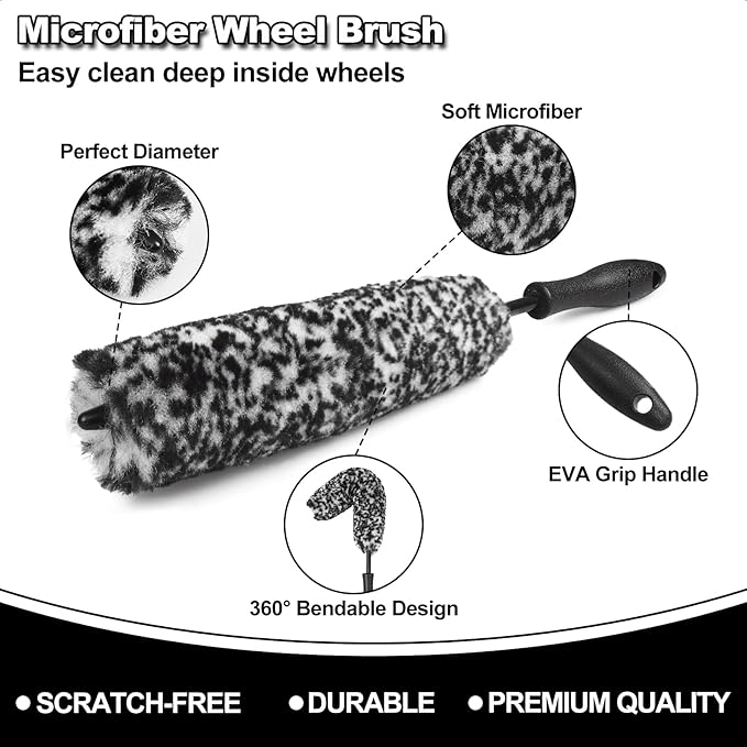 NIKCOSMK 3PCS Wheel Brush Kit for Cleaning Wheel and Tire, Wheel and Rim Brush, Car Detailing Brushes, Bendable & Durable Car Wheel Rim Cleaner Brush Set,Car Detailing Cleaning Brush Supplies Kit