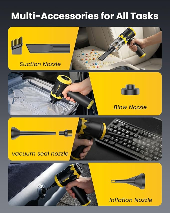 Mr.ego Car Vacuum Portable Cordless, 18500Pa Hand Held Vacuum Cleaner and Air Duster, 4-in-1 Mini Vacuum with Multi-Nozzles for Small Jobs, Car, Home, Desk, Keyboards (Black)