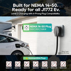 Level 2 EV Charger for SAE J1772 E, 32A 240V Portable EV Charger with NEMA 14-50 Plug, 25FT Cable, Adjustable 16A-32A, LCD Display, Plug-and-Play Fast Charging Station for Home/Outdoor