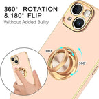VENINGO Compatible with iPhone 14 Case, Slim Fit Soft 360° Ring Holder Kickstand Magnetic Car Mount Supported Easy Clean Shockproof Protective Phone Cover for iPhone 14 6.1" 2022, Pink/Golden