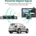 Solar Wireless Backup Camera 5'' HD Split-Screen Monitor Reversing Camera Stable Signal Dual Channel Back Up Kit Easy Installation Night Vision Waterproof Reverse Camera for Car RV Van SUV