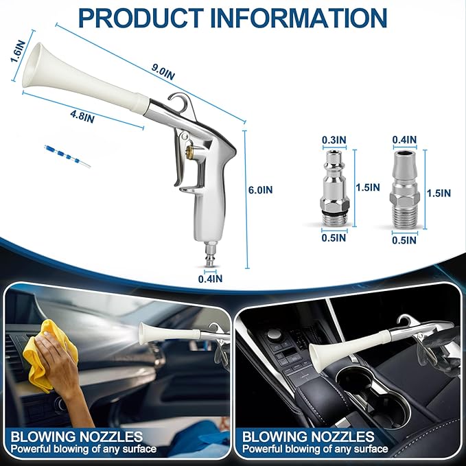 PARAROSE Car Detailing Cleaning Gun,Car Detailing Kit Interior Cleaner,High Pressure Blower Gun,Car Detailing Tools for Car Quickly Blasts Dirt and Dust Works with Air (White)
