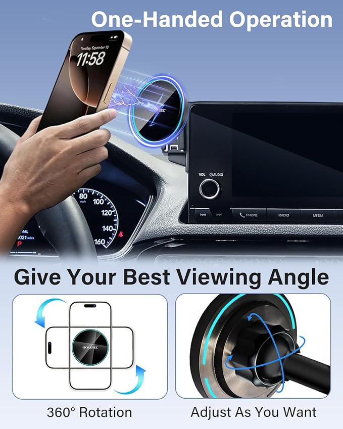 Phone Mount for Toyota Hyundai Elantra 2021-2024 2025 Accessories 10.25-Inch/8-Inch Screen Fixed Clip, Magnetic Car Phone Holder for MagSafe, Strong Magnets Fast Wireless Charger Cell Phone Base