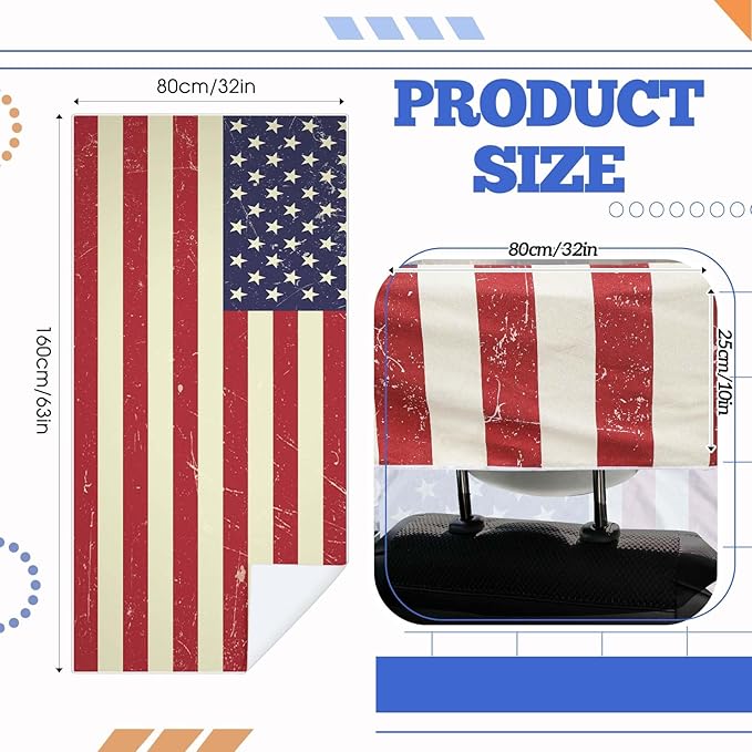 Hahafelt 2 Pack Car Seat Towel Covers with Storage Bag, 63 x 32 Inch Universal Non Slip Waterproof Sweat Protector for Car Truck, Gym Swimming Running, Machine Washable (American Flag)