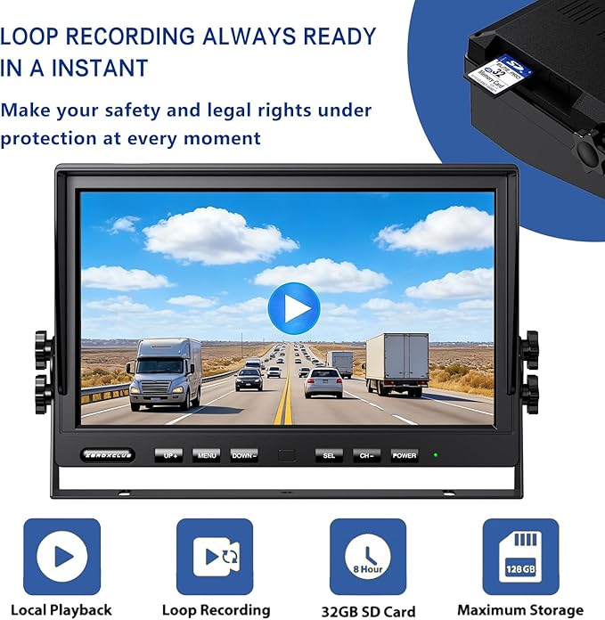 ZEROXCLUB 10'' 1080P Wireless Backup Camera System, 10 Inch DVR Quad Split Monitor Wireless Rear Side View Cameras, IP69 Waterproof Digital Signal Record System for RV/Truck/Trailer/Camper-BW104SL