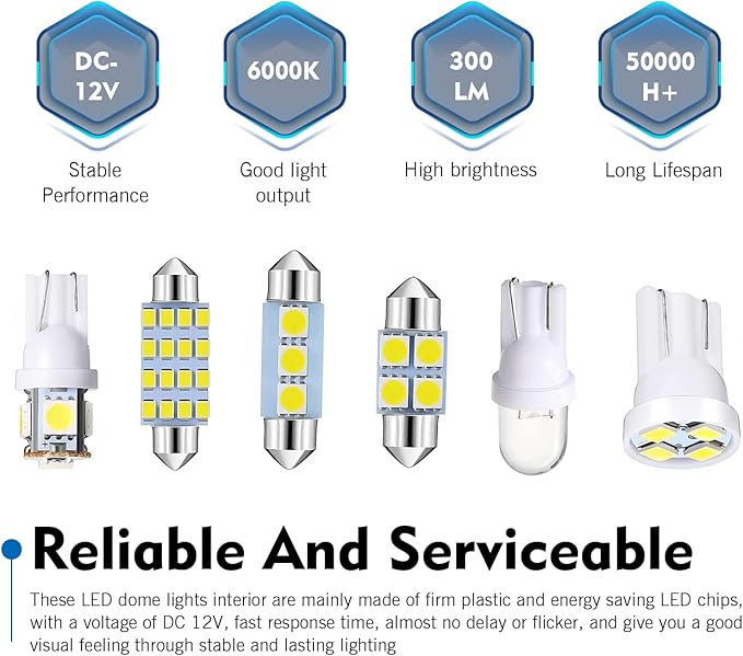 42PCS Interior Car Lights, LED Car Interior Bulb Kit Set, 194 DE3175 T10 31mm 41mm Bulbs, Replacement Lights for Dome, Map, License Plate, Door, Side Marker, Trunk Light