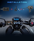 Dual Channel Dash Cam for Motorcycle, 3" HD IPS Screen, 720P Front and 480P Rear, Parking Monitoring, G-Sensor, Motion Sensing, Loop Recording, IP67 & HDR, for All Motorcycles