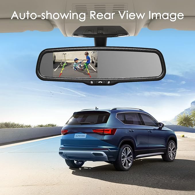 Rear View Mirror Camera with 4.3” Monitor: Super Night Vision OEM Rearview Mirror Backup Camera with IP 68 Waterproof Back Up Camera for Car, Rearview Mirror for Parking & Driving Safety AUTO-VOX T2
