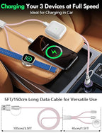 Travel Essentials for Apple Watch Charger,iPhone Charger,3 in 2 Type C/L/Magnetic Fast Charging Cable,Multi Charging Cable Portable Designed for iWatch Series,iPhone 17-11,Galaxy S26-S21,Car-5FT