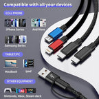 Travel 4 in 2 Charging Cable with Dual Type-C Port, USBA/C Multi Charging Cable Cords for Multiple Devices, Multiple Phone Charger Cord for iPhone17-8, Android, iPad, Car Accessories (3Packs 5FT)