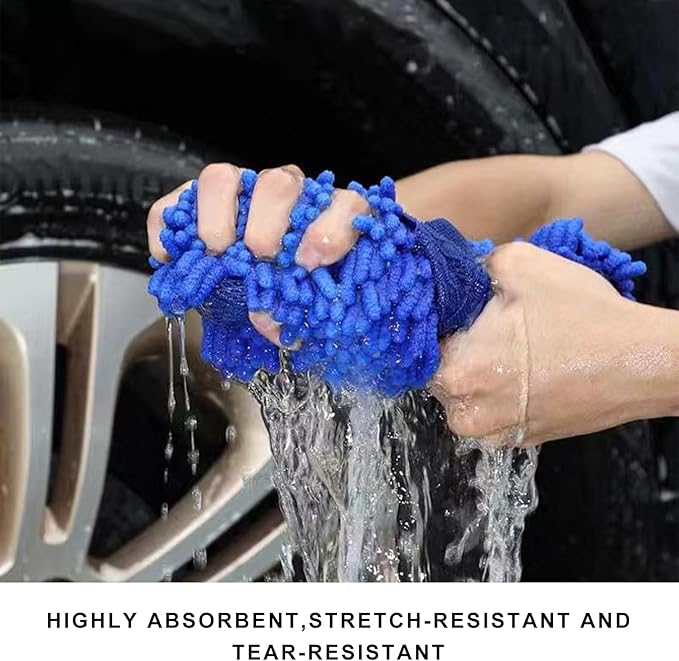 Microfiber Car Wash Sponge, Scratch-Free Vehicle Washing Mitt with Chenille & Mesh Sides, Highly Absorbent Sponge Lint-Free Cleaning Tool for Car Washing & Detailing (Orange)
