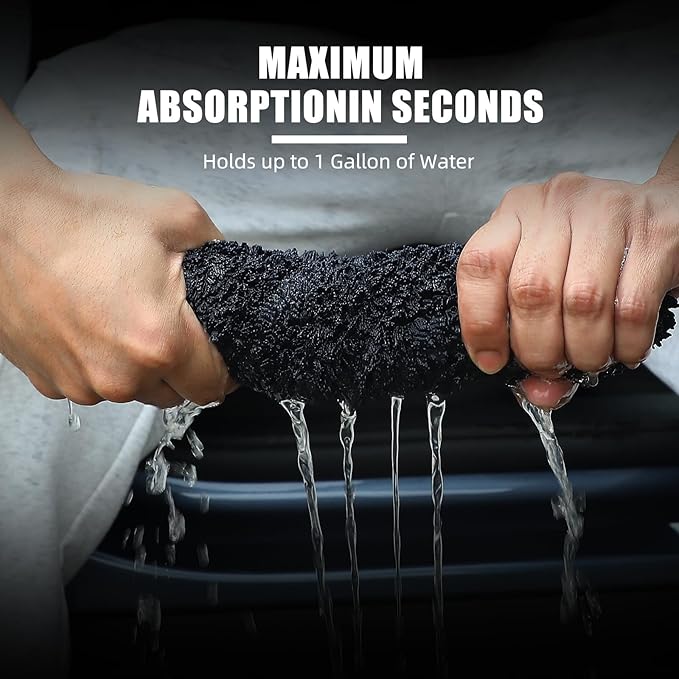 1300GSM Microfiber Car Cleaning Kit 4 Pack, 2 Chenille Wash Mitts & 2 Drying Towels (90cm×60cm & 60cm×40cm), Scratch-Free Lint-Free for Car RV Truck