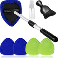 Qydipclin 7pcs Windshield Cleaner Tool Car Window Cleaning Wash Kit with 4 Reusable Microfiber Pads 1 Spray Bottle and Extendable Handle Auto Glass Wiper Kit, Blue&Green