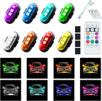 8PCS RGB Led Aircraft Strobe Lights For Cars, 8Colors High Brightness Wireless Led Strobe Light with Remote Control USB Waterproof Anti-Collision Warning Lights For Motorcycle Drone Aircraft Bike Boat