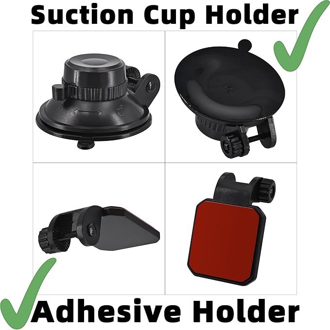 Windshield Suction Cup Mount Holder & Dashboard Adhesive Sticky Mounting Bracket Compatible with Rove R2-4K, R2-4K PRO, Stealth 4K, Stealth 4K PRO, Insignia NS-DCDCHH2 Dash Cam Series