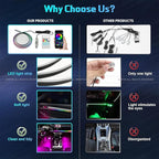Ambient Lighting Car Led Lights Interior,43.3’’ USB Powered Acrylic Neon Flexible Strip Fiber Optic LED Ambient Lighting Kits with Remote APP, RGB Music Lights Sync for Inside car Dashboard