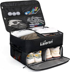 2 Layer Golf Trunk Organizer, Waterproof Car Golf Locker with Separate Ventilated Compartment for 2 Pair Shoes, Golf Trunk Storage for Balls, Tees, Clothes, Gloves, Accessories, Golf Gifts