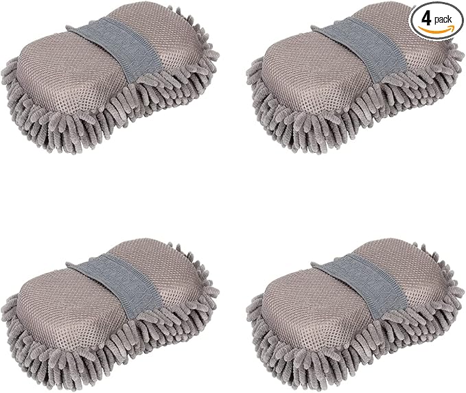 4 Pack Car Wash Mitt, BELPAIR Microfiber Sponge Cleaning Mitten for Window Cleaner, Non Scratch Sponges Auto Supplies Duster Kit Premium Washing Scrub Foam for Care Tools Foaming Cleaner (Grey)