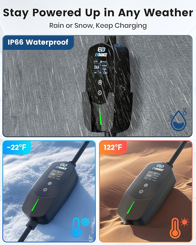 EVDANCE Level 2 EV Charger 24Amp 240V - NEMA 14-30P Charging Station, 25FT Cable for Home/Garage, J1772 Electric Vehicles & Adjustable Current (10-24A) (for J1772(Non-Tesla Evs), NEMA 14-30 Plug)