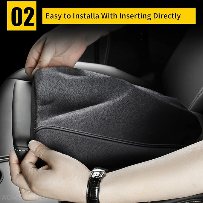 AOMSAZTO Leather Center Console Armrest Cover for 2020-2023 Corolla Toyota Black