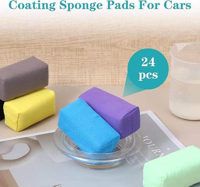 24 Pack Microfiber Applicator Pads Suede Car Detailing Sponge Ceramic Coating Applicator Pads Coating Sponge for Cars Graphene Metal Plastic Trim Ceramic Spray Applying Wax