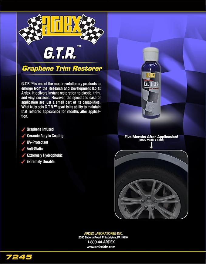 Ardex GTR 7245 Graphene Trim Restorer | Restores Faded Vinyl, Plastic, Rubber & Trim | Hydrophobic + UV Protectant Graphene Coating | DIY Like The Pros | 8 oz | Made in USA