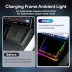 Ambient Lighting Wireless Charging Frame for 2025-2026 Tesla Model Y (Includes Juniper) 2024-2026 Tesla Model 3 PC Stylish Decorative Accessories (Big Starry Sky, Purple)