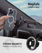 Scosche MagSafe Car Mount, Suction Cup Magnetic Windshield/Dashboard Cell Phone Holder with Vent Clip & Adjustable Flip Arm Compatible with PopSockets Grips, iPhone 16/15/14/13/12, Samsung Galaxy