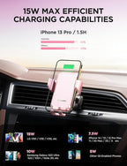 JOYMASS Wireless Car Charger, Phone Holders for Your Car, 15W Auto Clamping Phone Mount Car Accessories for iPhone 16 15 14 13 12 Mini Pro Max 11, Samsung Galaxy S24 Ultra S23 S22+ Note 20, etc-Pink